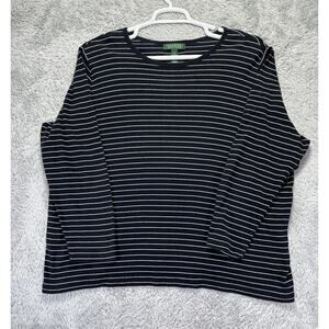 Lauren‎ Ralph Lauren Womens 3X Top Black White Striped 3/4 Sleeve Classic Cozy